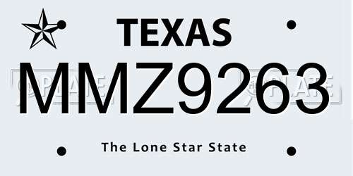 MMZ9263 Texas License Plate