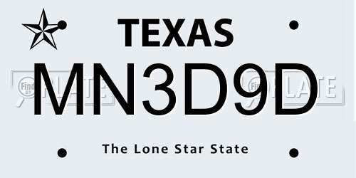 MN3D9D Texas License Plate