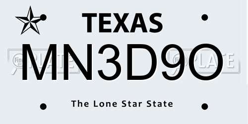 MN3D9O Texas License Plate