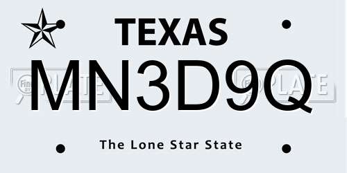 MN3D9Q Texas License Plate