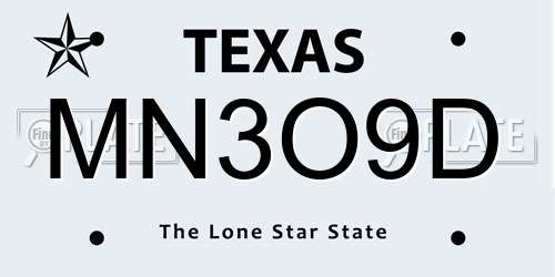 MN3O9D Texas License Plate