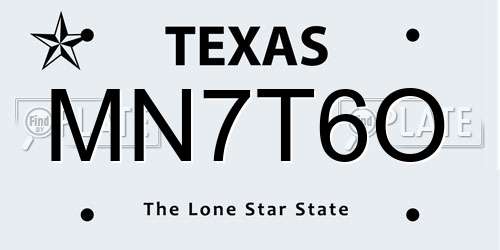 MN7T6O Texas License Plate
