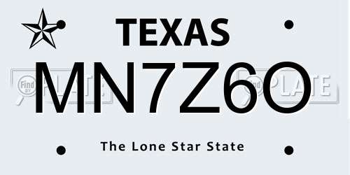 MN7Z6O Texas License Plate
