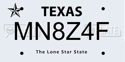 MN8Z4F Texas License Plate
