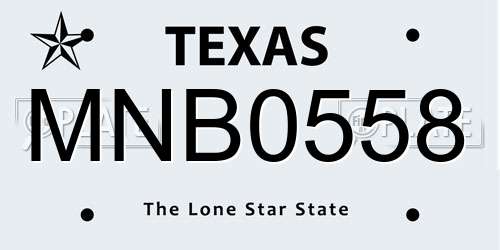 MNB0558 Texas License Plate