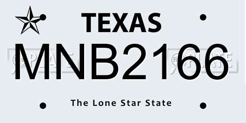MNB2166 Texas License Plate