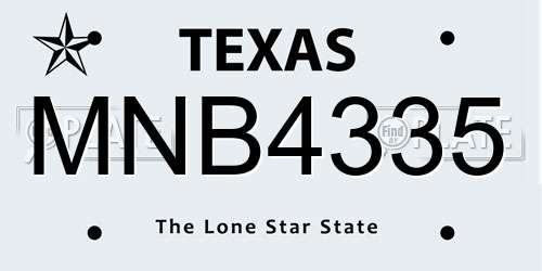 MNB4335 Texas License Plate