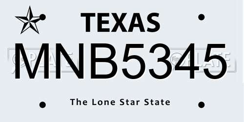 MNB5345 Texas License Plate