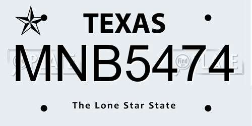 MNB5474 Texas License Plate