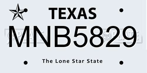 MNB5829 Texas License Plate