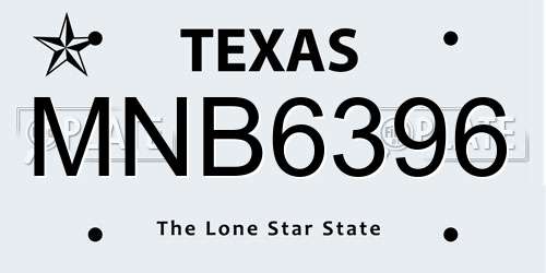 MNB6396 Texas License Plate