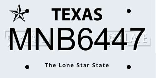 MNB6447 Texas License Plate
