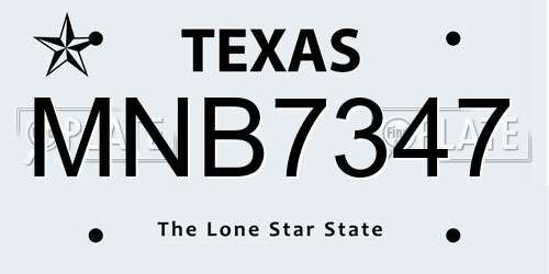 MNB7347 Texas License Plate