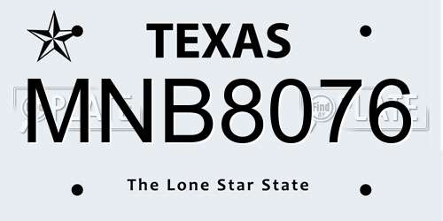 MNB8076 Texas License Plate