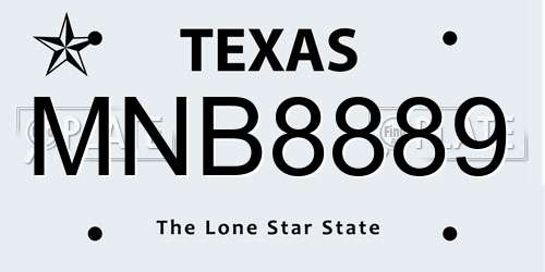 MNB8889 Texas License Plate