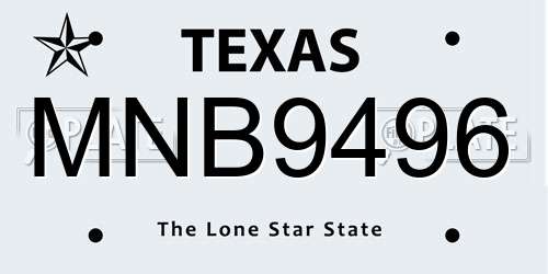 MNB9496 Texas License Plate