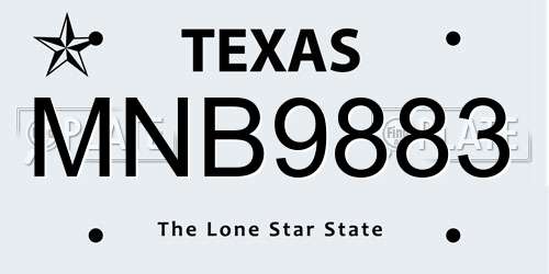 MNB9883 Texas License Plate