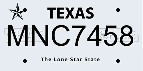 MNC7458 Texas License Plate