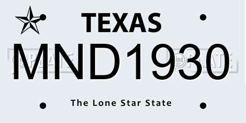 MND1930 Texas License Plate