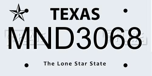 MND3068 Texas License Plate