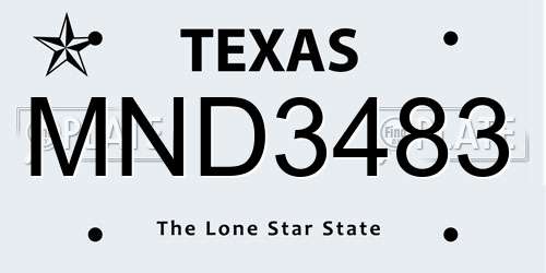 MND3483 Texas License Plate