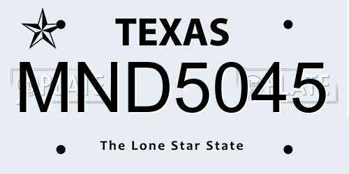 MND5045 Texas License Plate