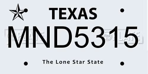 MND5315 Texas License Plate
