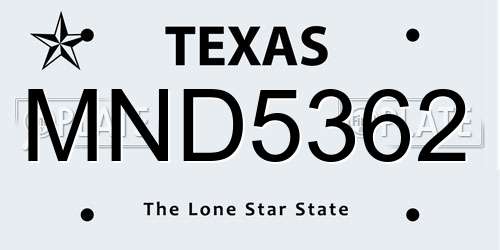 MND5362 Texas License Plate