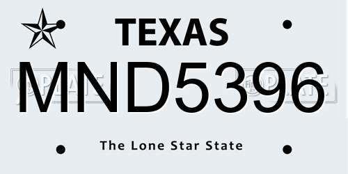MND5396 Texas License Plate