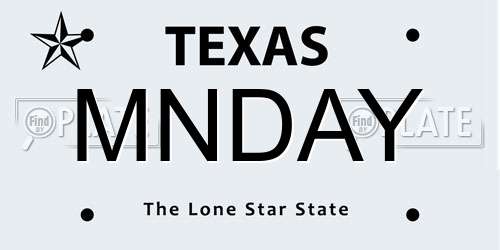 MNDAY Texas License Plate