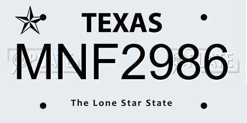 MNF2986 Texas License Plate