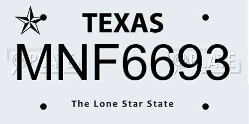 MNF6693 Texas License Plate