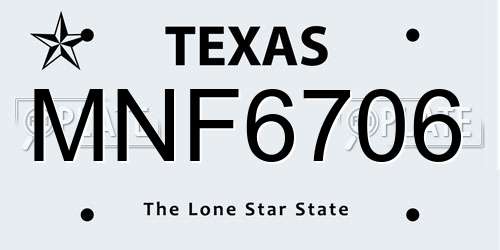 MNF6706 Texas License Plate