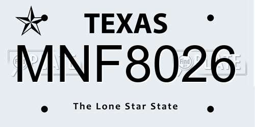 MNF8026 Texas License Plate