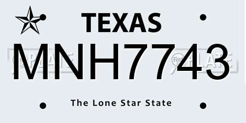 MNH7743 Texas License Plate