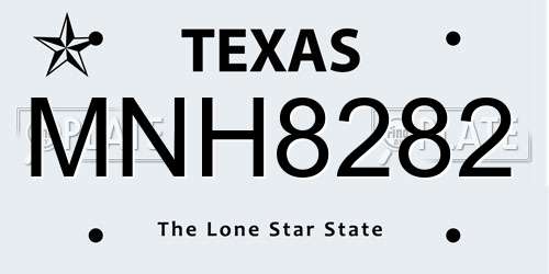 MNH8282 Texas License Plate