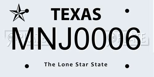 MNJ0006 Texas License Plate