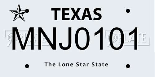 MNJ0101 Texas License Plate