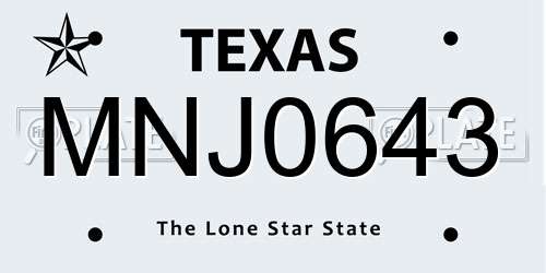 MNJ0643 Texas License Plate