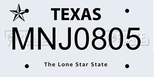 MNJ0805 Texas License Plate
