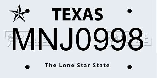 MNJ0998 Texas License Plate