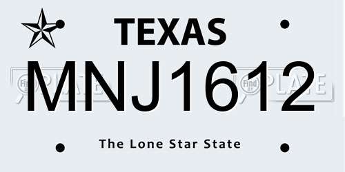 MNJ1612 Texas License Plate