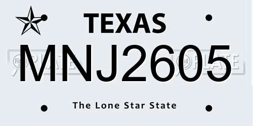 MNJ2605 Texas License Plate