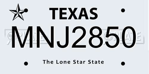 MNJ2850 Texas License Plate