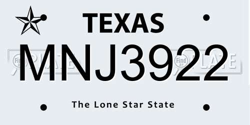 MNJ3922 Texas License Plate