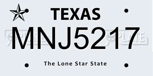 MNJ5217 Texas License Plate
