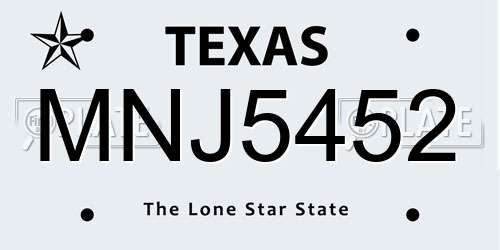MNJ5452 Texas License Plate