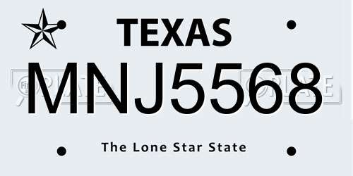 MNJ5568 Texas License Plate
