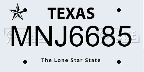 MNJ6685 Texas License Plate