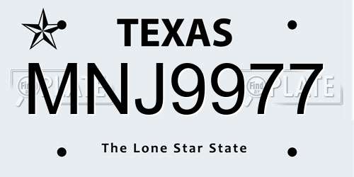 MNJ9977 Texas License Plate